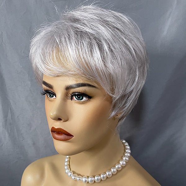 Anne | Short Salt And Pepper Pixie | Synthetic Wig (Basic Cap)