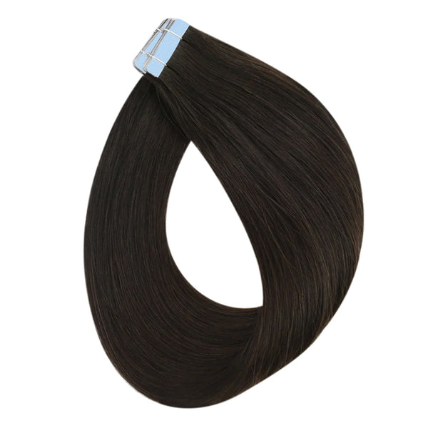 Tape In Hair Extensions 100% Virgin Human Hair Darkest Brown (#2)