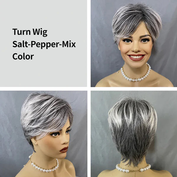 Turn | Short Salt And Pepper Pixie | Synthetic Wig (Basic Cap)