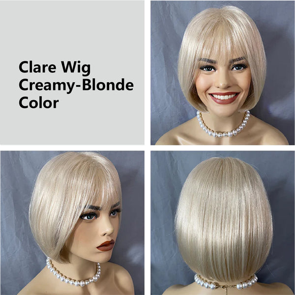 Clare | Classic Bob with Textured Fringe |Synthetic Wig (Mono Crown)