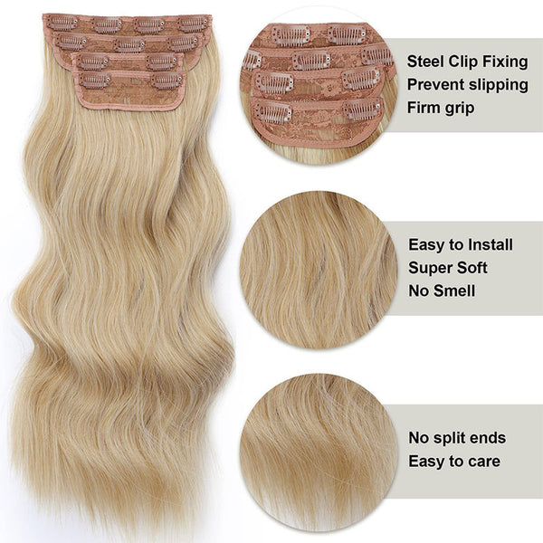 4PCS Vigorous Blonde  Clip in Hair Extensions Wavy Synthetic  Hair Extensions 20 Inches - Inner Bellezza