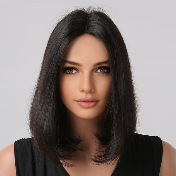 14'' Short Straight Bob Wigs Brown 100% Remy Hair (Lace Part) - Inner Bellezza