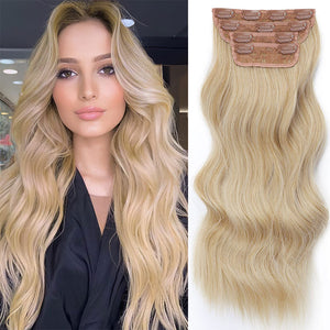 4PCS Vigorous Blonde  Clip in Hair Extensions Wavy Synthetic  Hair Extensions 20 Inches - Inner Bellezza