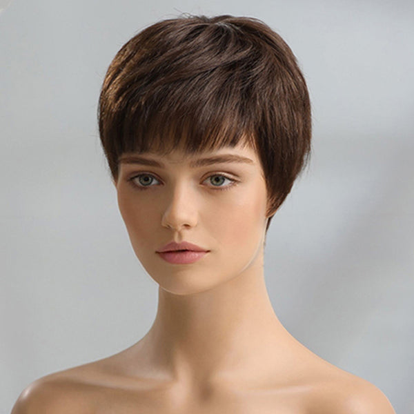 Short Human Hair Wigs Natural Straight Layered Style 100% Remy Human Hair - Inner Bellezza