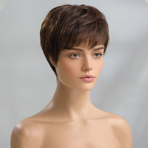 Short Human Hair Wigs Natural Straight Layered Style 100% Remy Human Hair - Inner Bellezza